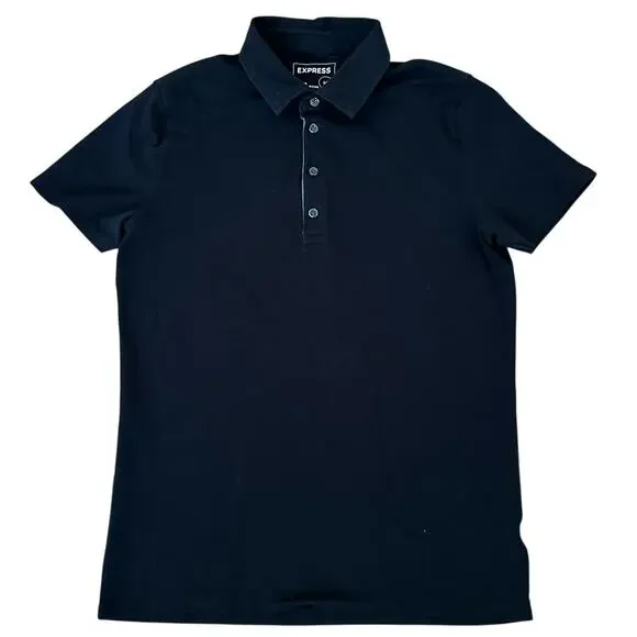 Express Women Black 4 Button Front Pointed Collar Short Sleeve Polo Shirt S/P - Picture 5 of 8